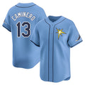 Friene T.Bay Rays #13 Junior Caminero Player Light Blue Home Limited Stitched Jerseys