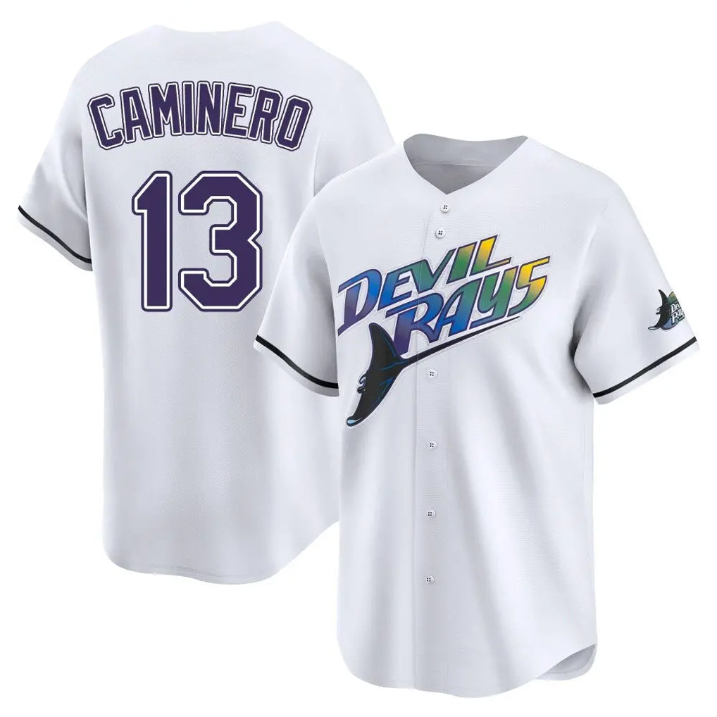Friene T.Bay Rays #13 Junior Caminero Player White City Connect Home Stitched Jerseys