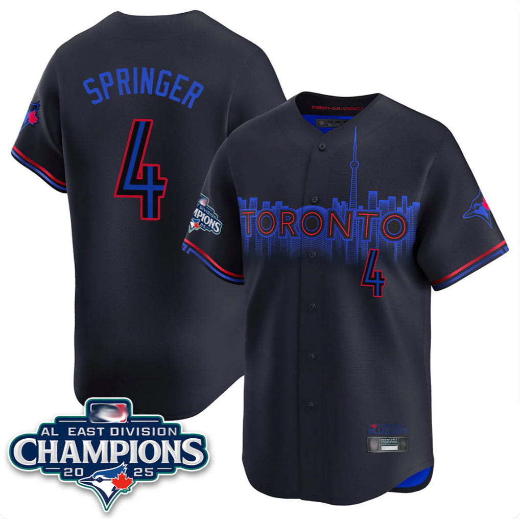 Friene T.Blue Jays #4 George Springer Player Black AL East Division City Connect Limited Stitched Jerseys