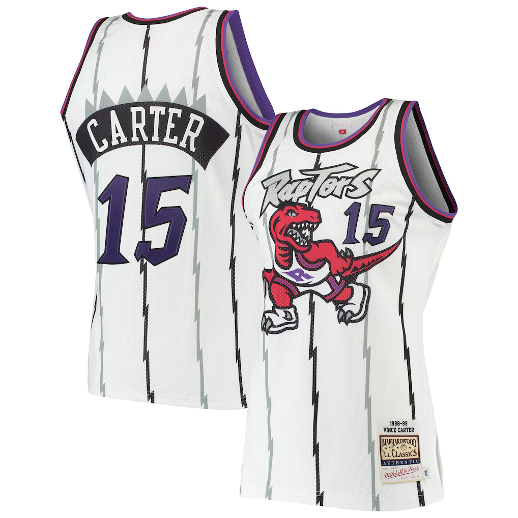 Friene T.Raptors #15 Vince Carter Mitchell & Ness White 199899 Hardwood Classics Authentic Jerseys