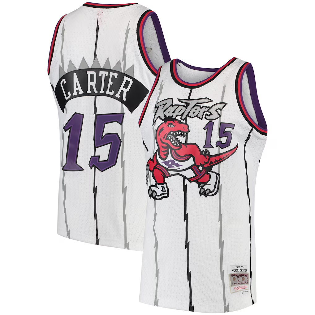 Friene T.Raptors #15 Vince Carter Mitchell & Ness White 199899 Hardwood Classics Authentic Jerseys