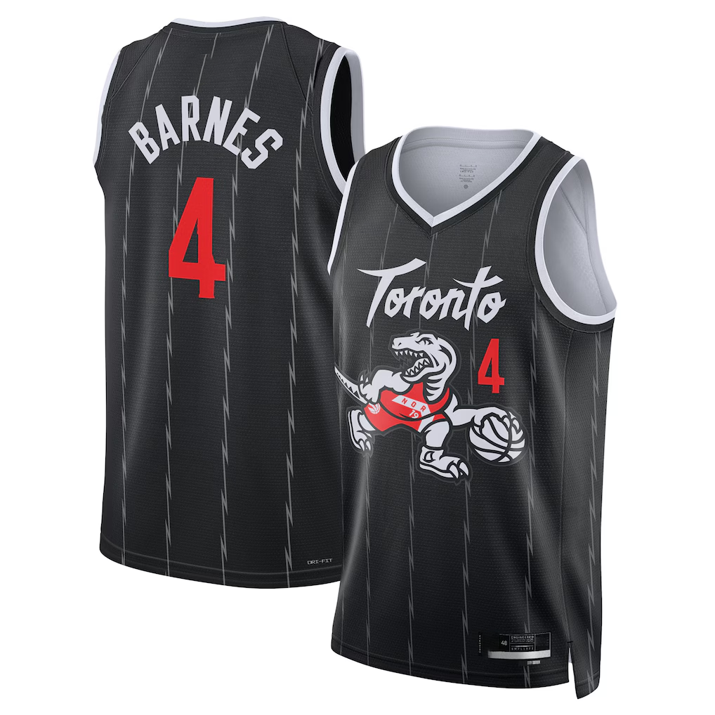 Friene T.Raptors #4 Scottie Barnes Black 202526 Swingman Jerseys - City Edition