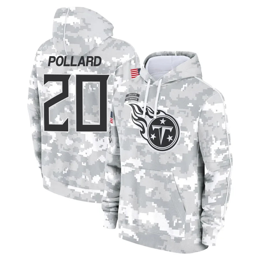 Friene T.Titans #20 Tony Pollard Player Arctic Camo Salute To Service Hoodies Game Stitched Jerseys