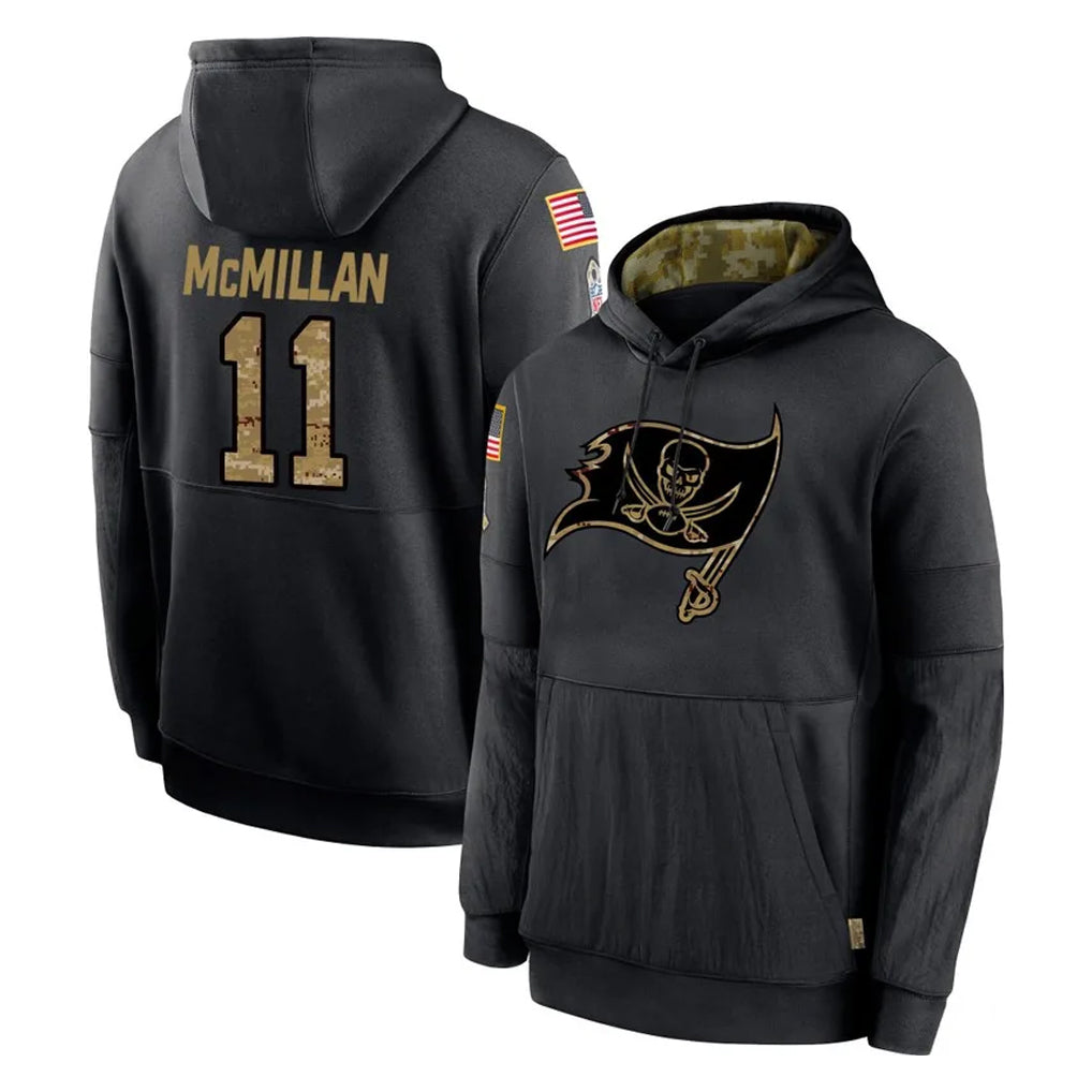 Friene TB.Buccaneers #11 Jalen McMillan Player Black Salute to Service Sideline Performance Pullover Hoodies Home Game Stitched Jerseys