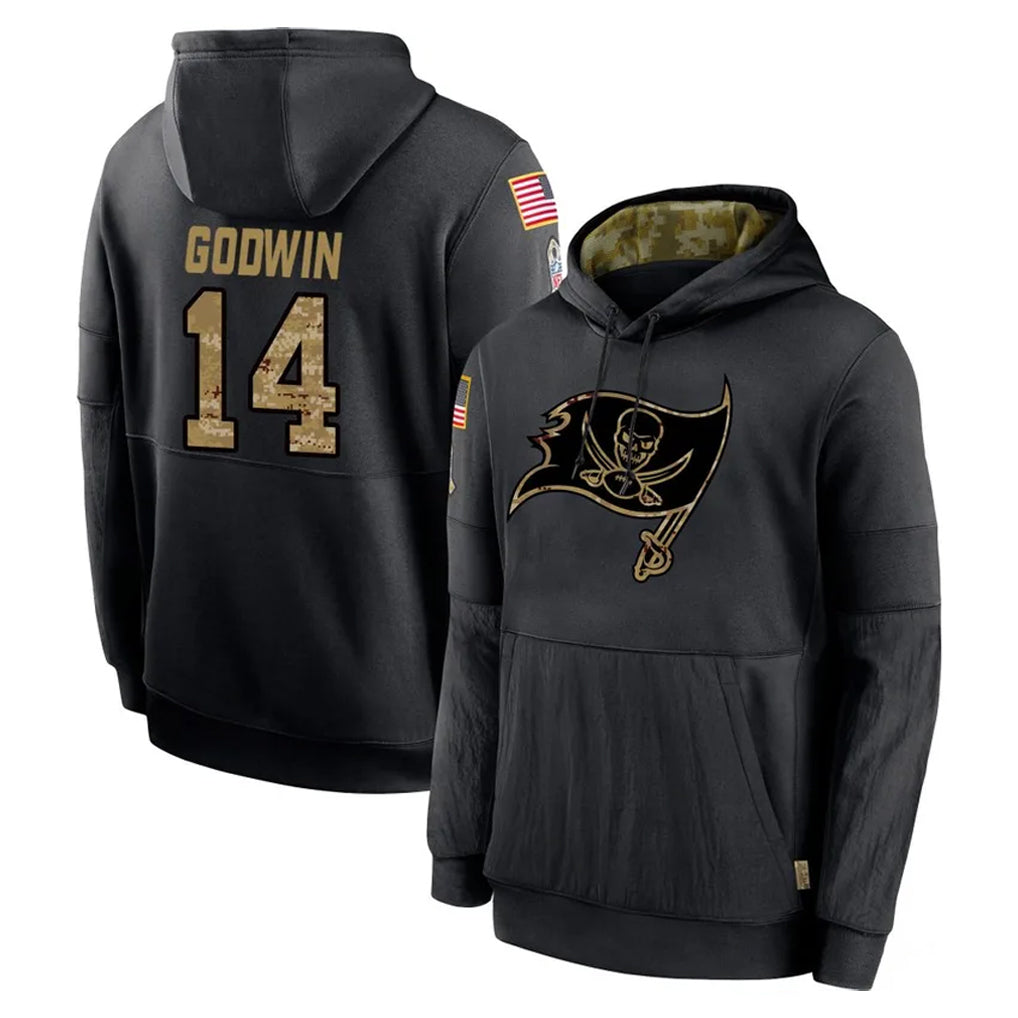 Friene TB.Buccaneers #14 Chris Godwin Jr. Player Black Salute to Service Sideline Performance Pullover Hoodies Home Game Stitched Jerseys