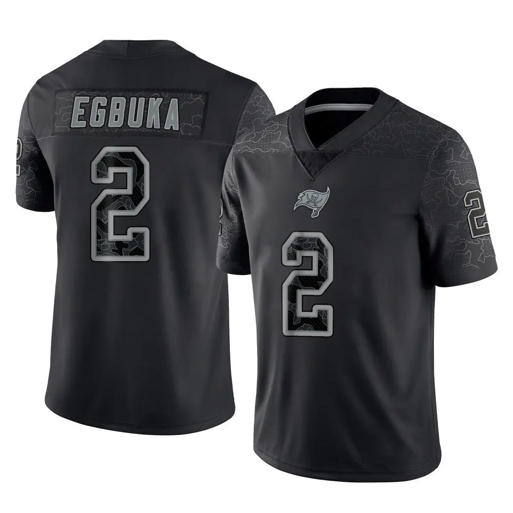 Friene TB.Buccaneers #2 Emeka Egbuka Player Black Reflective Limited Home Game Stitched Jerseys