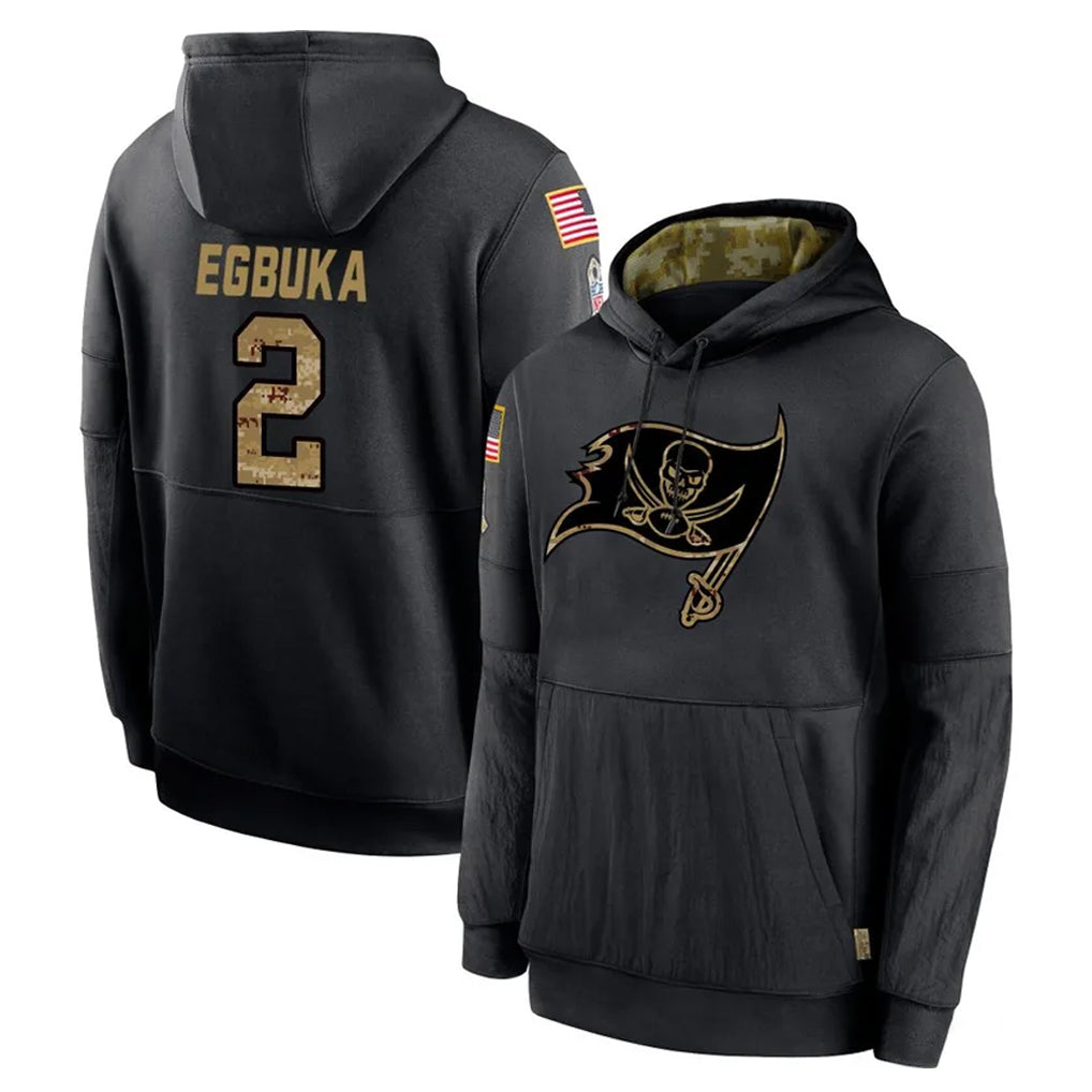 Friene TB.Buccaneers #2 Emeka Egbuka Player Black Salute to Service Sideline Performance Pullover Hoodies Home Game Stitched Jerseys