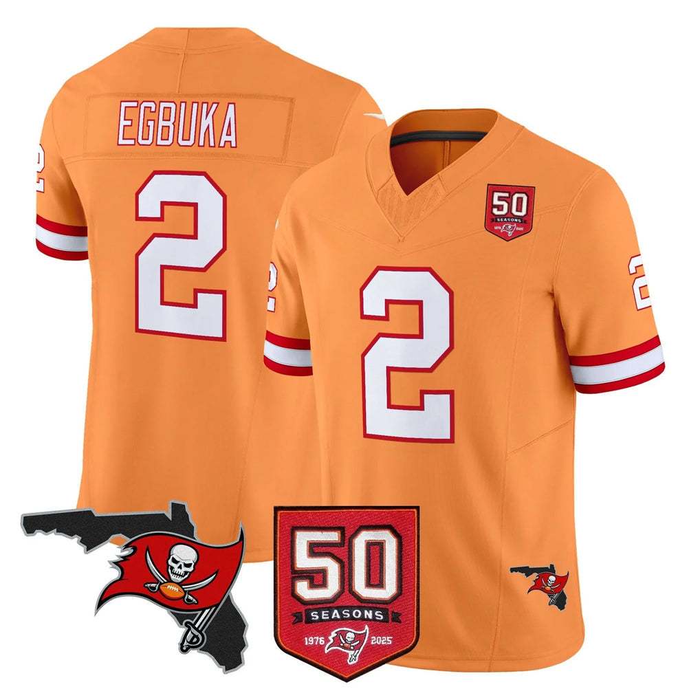 Friene TB.Buccaneers #2 Emeka Egbuka Player Orange 50th Season Vapor Limited Home Game Stitched Jerseys