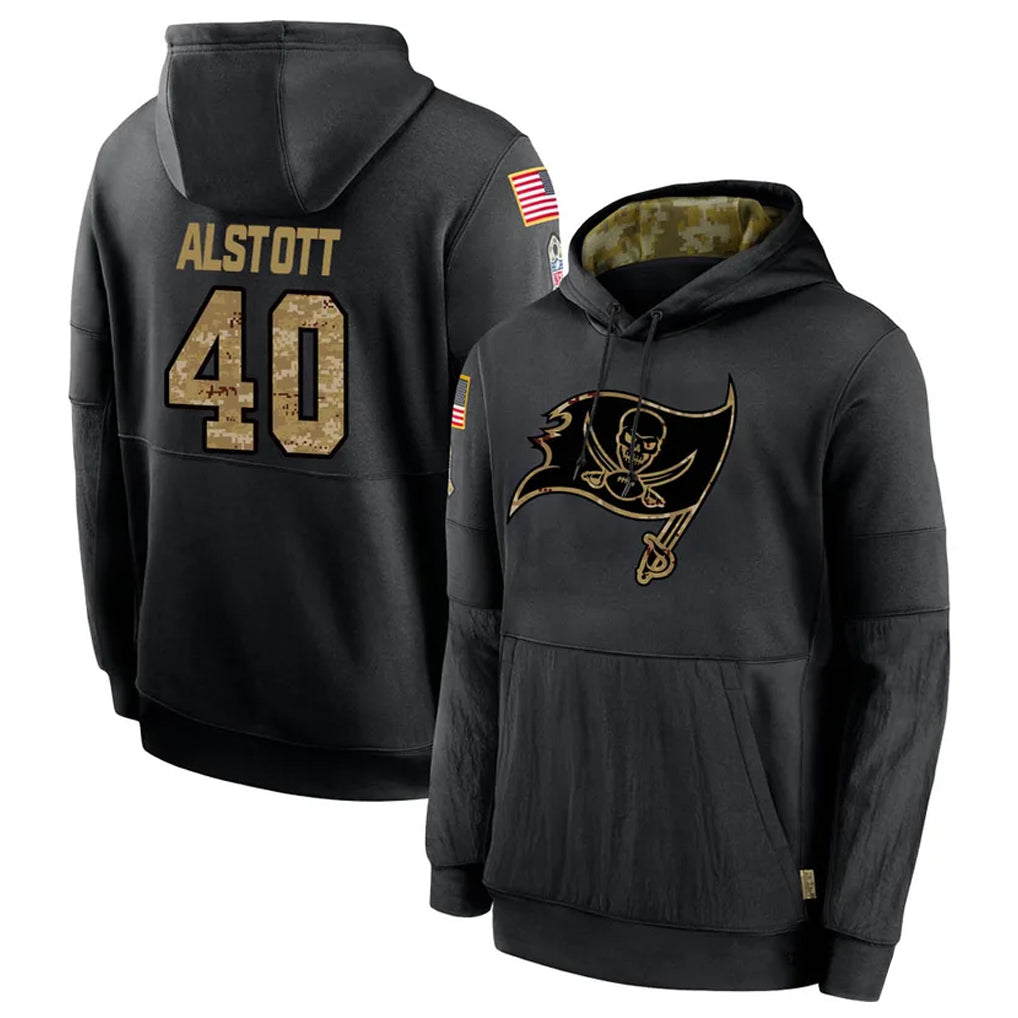 Friene TB.Buccaneers #40 Mike Alstott Player Black Salute to Service Hoodies Football Jerseys