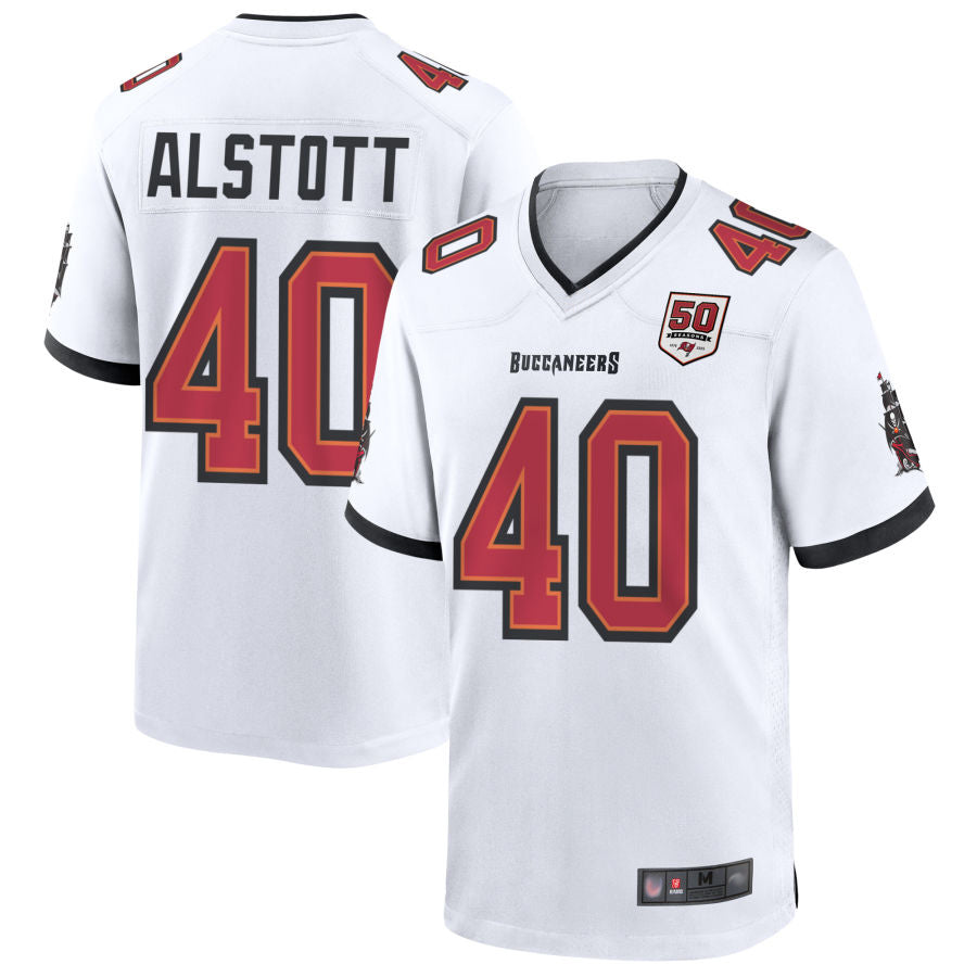 Friene TB.Buccaneers #40 Mike Alstott Player White 50th Anniversary Game Stitched Jerseys
