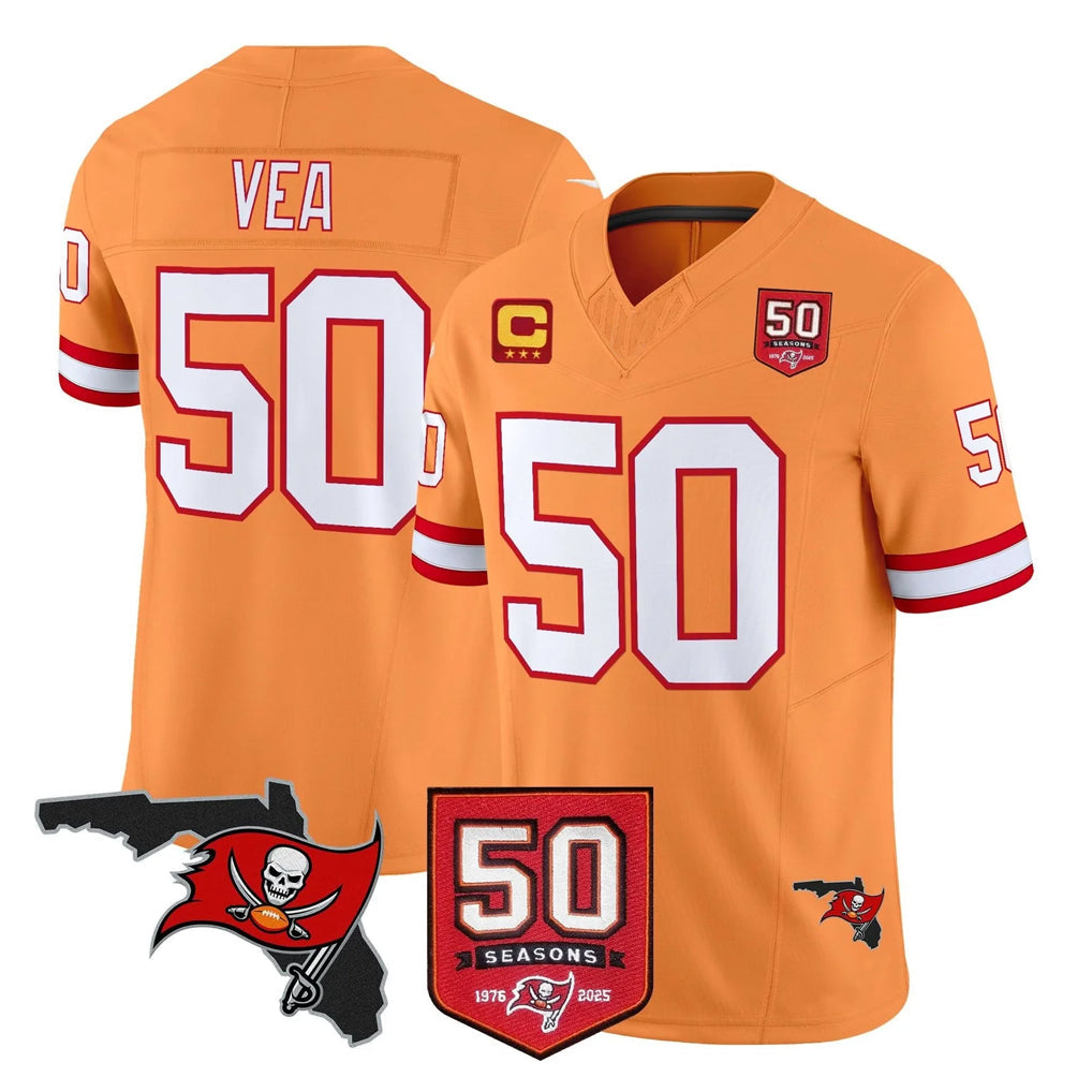 Friene TB.Buccaneers #50 Vita Vea Player Orange 50th Season Vapor Limited Home Game Stitched Jerseys