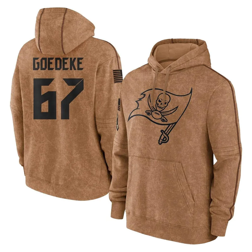 Friene TB.Buccaneers #67 Luke Goedeke Player Brown Limited Salute to Service Pullover Hoodies Game Stitched Jerseys