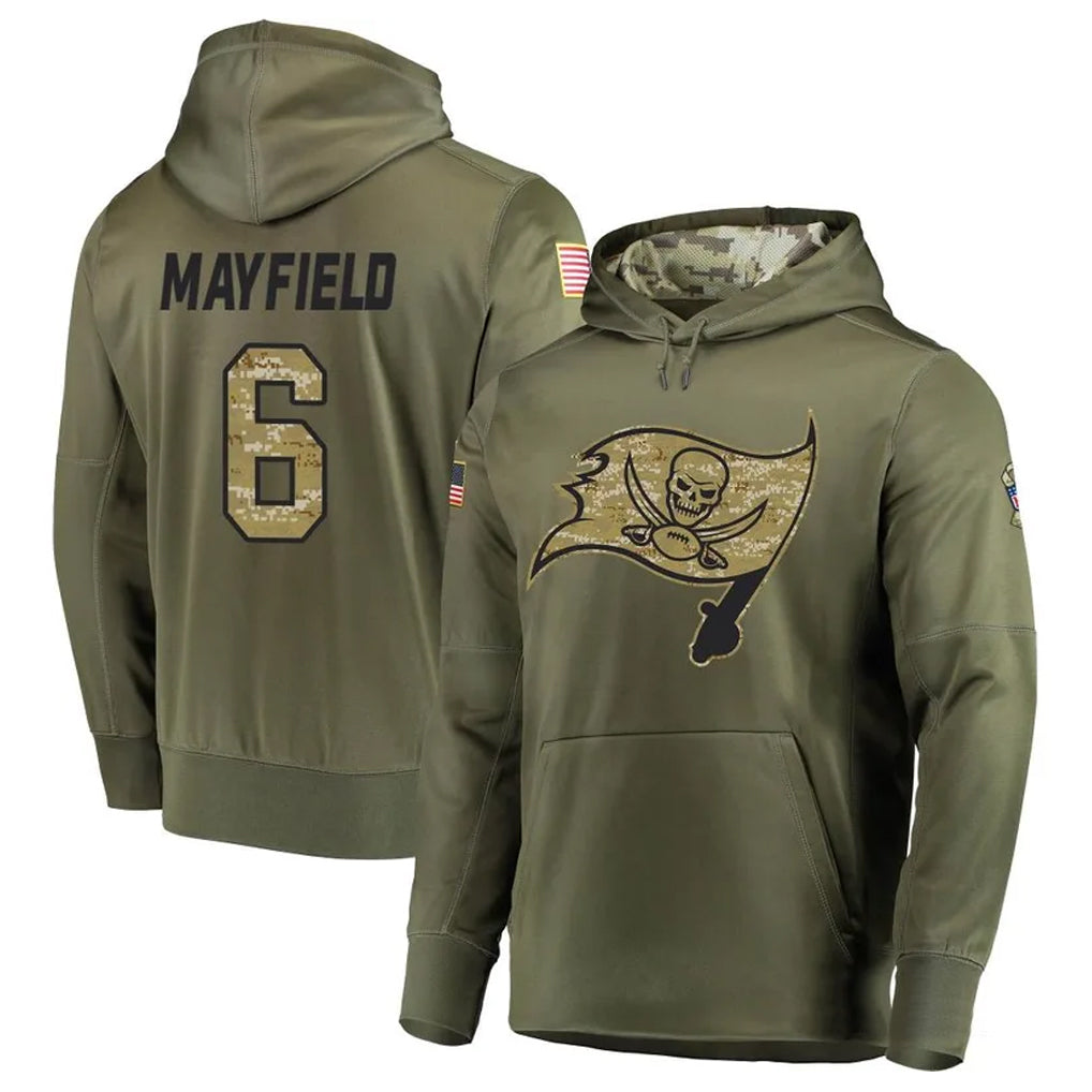 Friene TB.Buccaneers #6 Baker Mayfield Player Olive Salute to Service Pullover Hoodie Stitched Jerseys