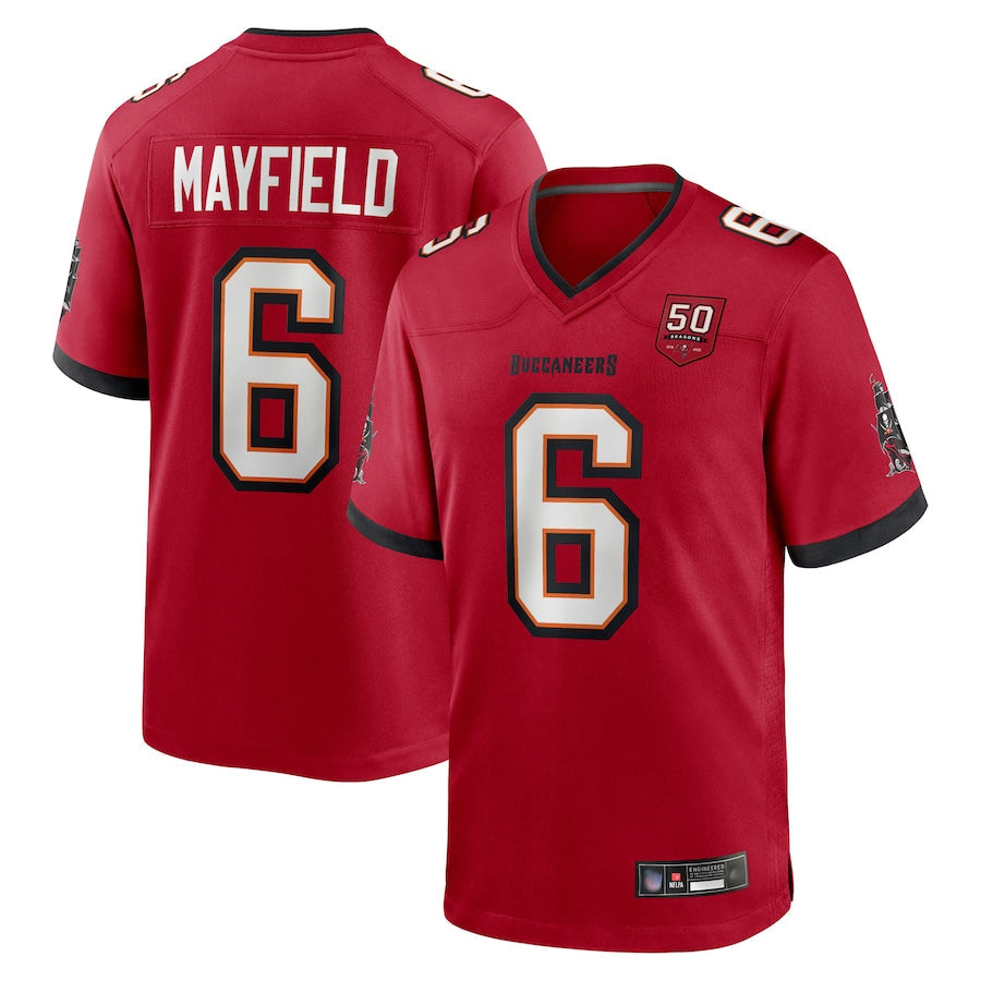 Friene TB.Buccaneers #6 Baker Mayfield Player Red 50th Anniversary Game Football Jerseys