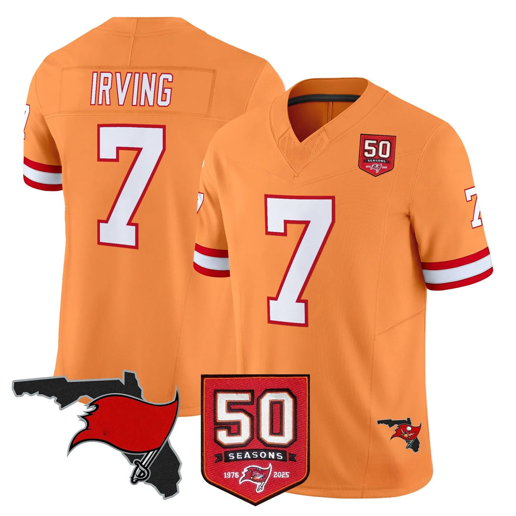 Friene TB.Buccaneers #7 Bucky Irving Player Orange 50th Season Vapor Limited Home Game Stitched Jerseys
