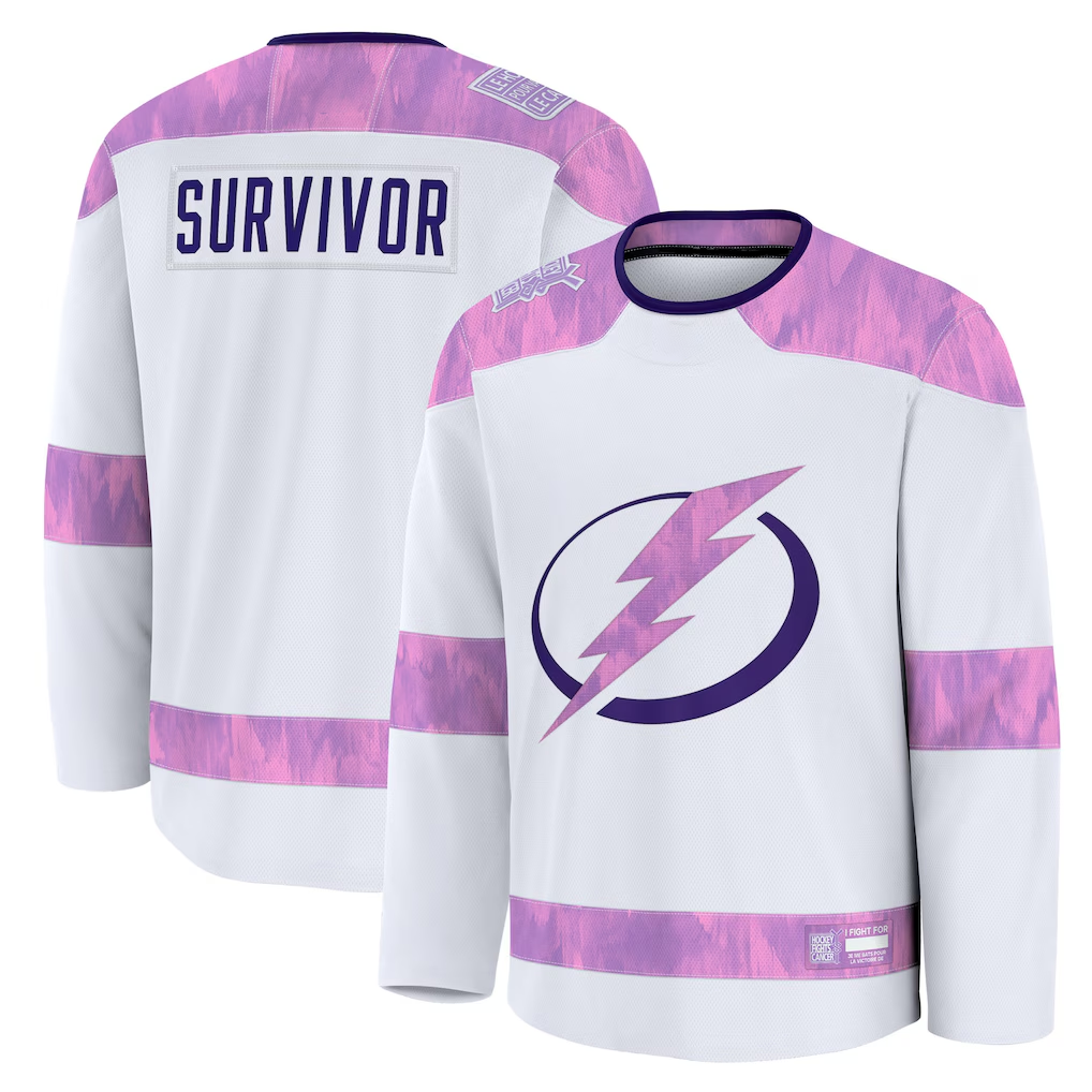 Friene TB.Lightning White Hockey Fights Cancer Survivor Practice Jerseys