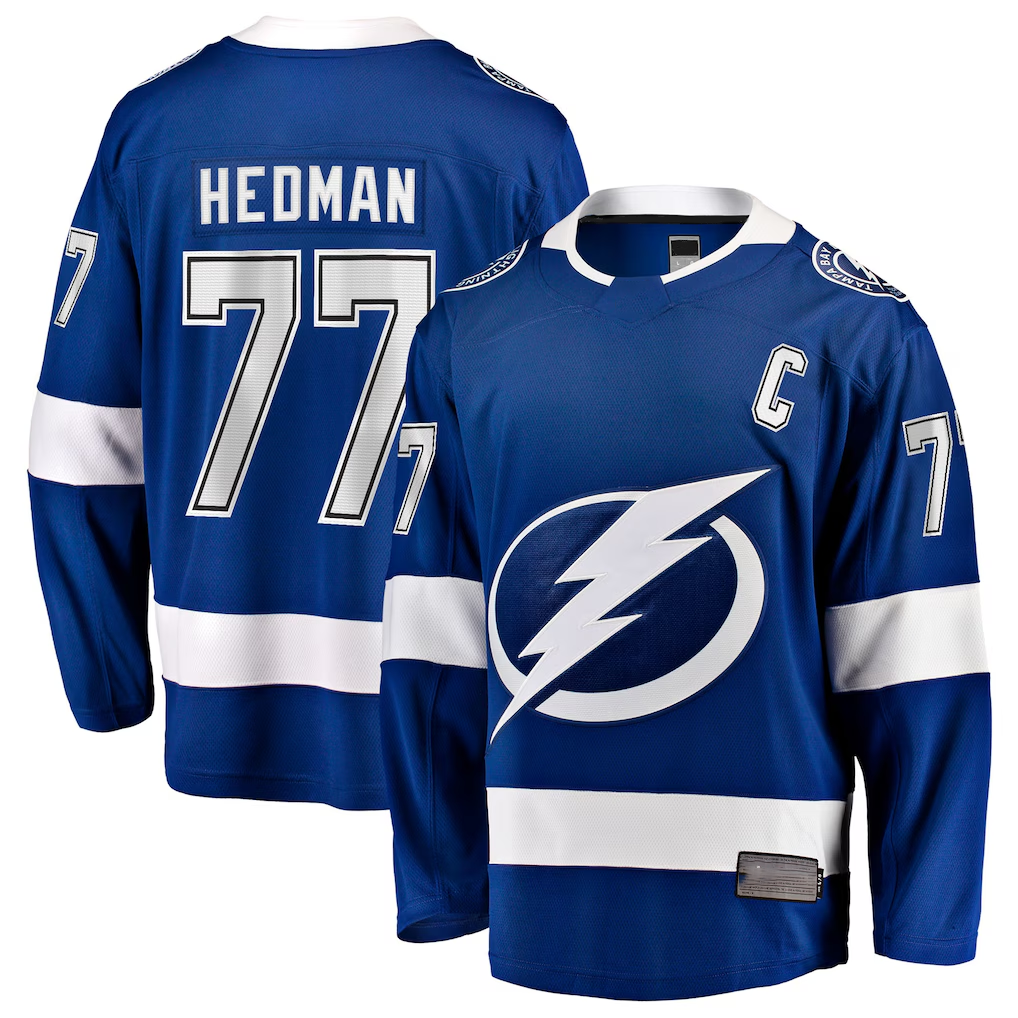 Friene TB.Lightning #77 Victor Hedman Blue Home Captain Patch Breakaway Jerseys