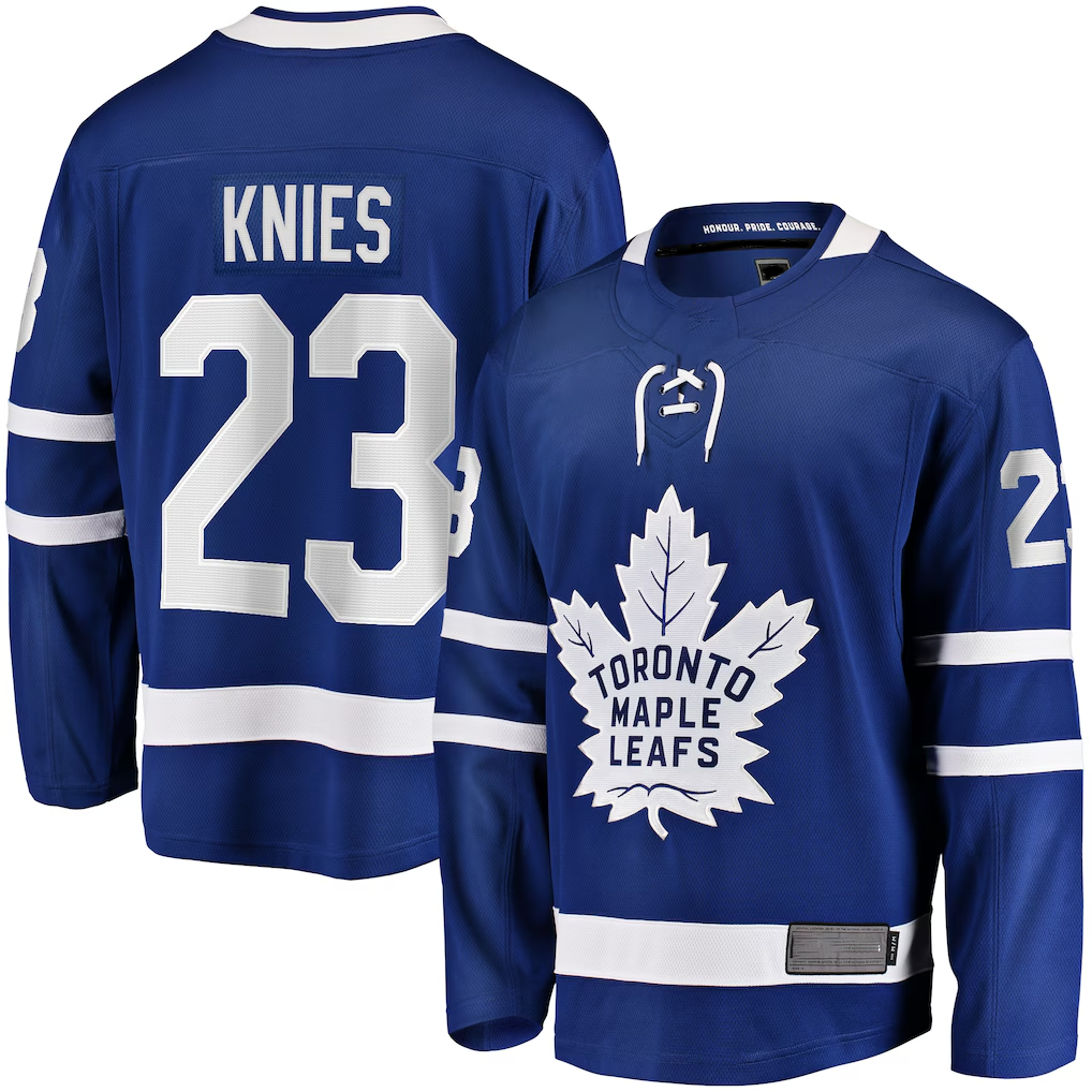 Friene TM.Leafs #23 Matthew Knies Blue Home Premier Breakaway Player Jerseys