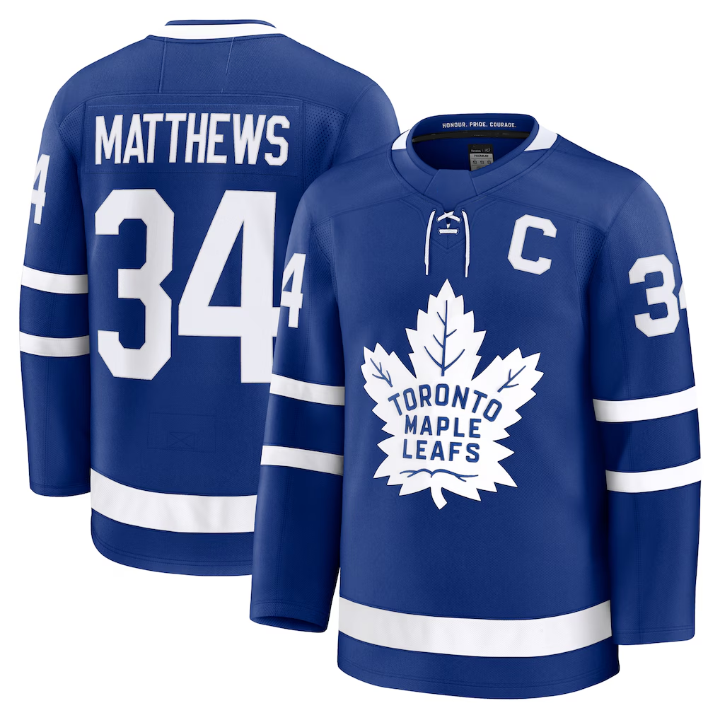 Friene TM.Leafs #34 Auston Matthews Blue Captain Patch Home Premium Jerseys