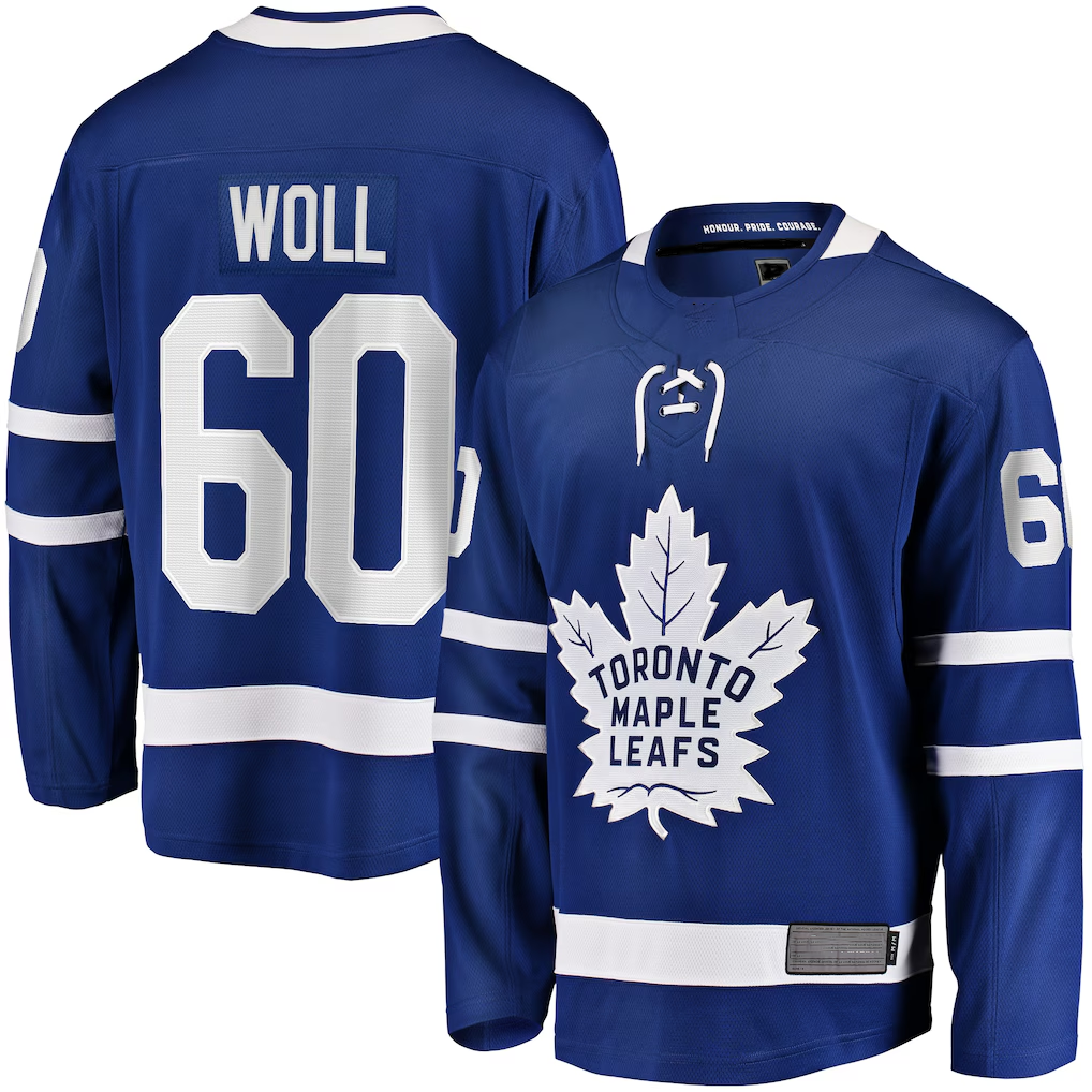 Friene TM.Leafs #60 Joseph Woll Blue Home Premier Breakaway Player Jerseys