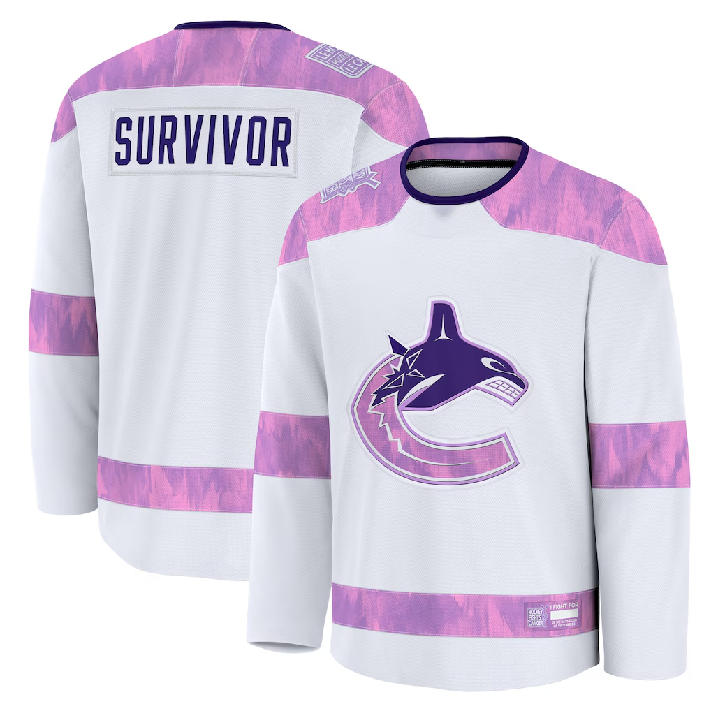 Friene V.Canucks White Hockey Fights Cancer Survivor Practice Jerseys