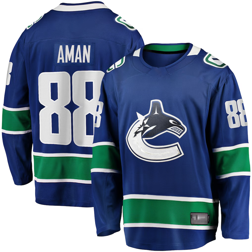 Friene V.Canucks #88 Nils Aman Blue Home Premier Breakaway Player Jerseys