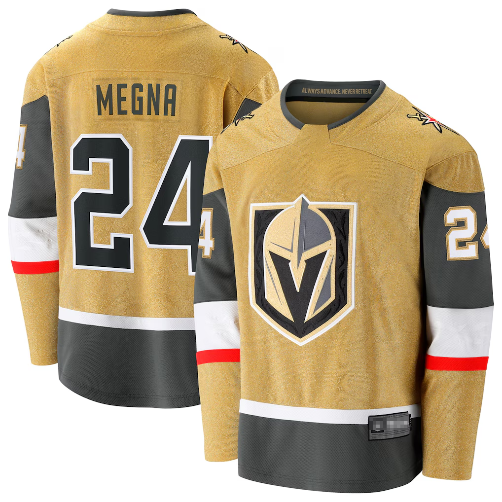 Friene VG.Knights #24 Jaycob Megna Gold Home Breakaway Jerseys