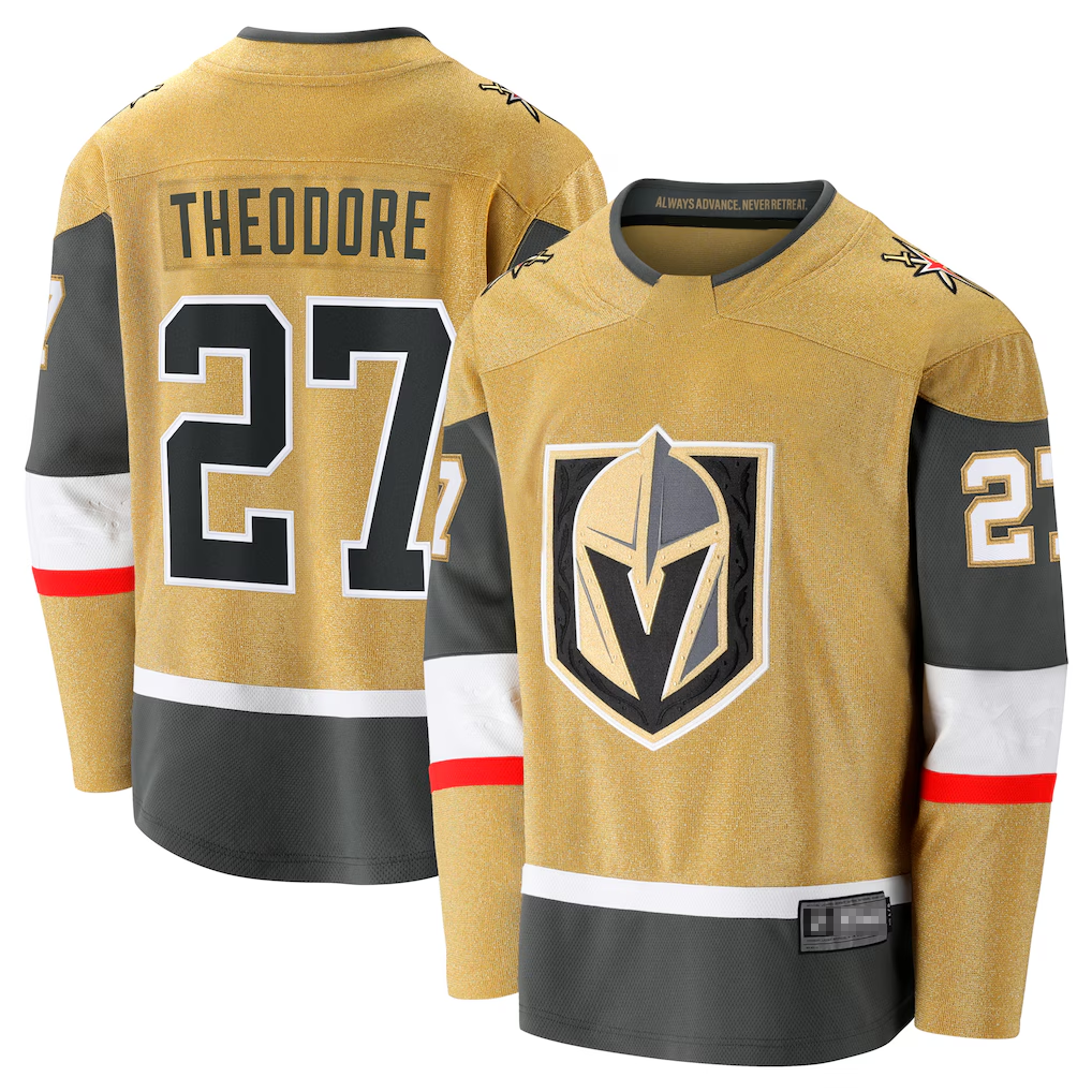 Friene VG.Knights #27 Shea Theodore Gold Home Breakaway Jerseys