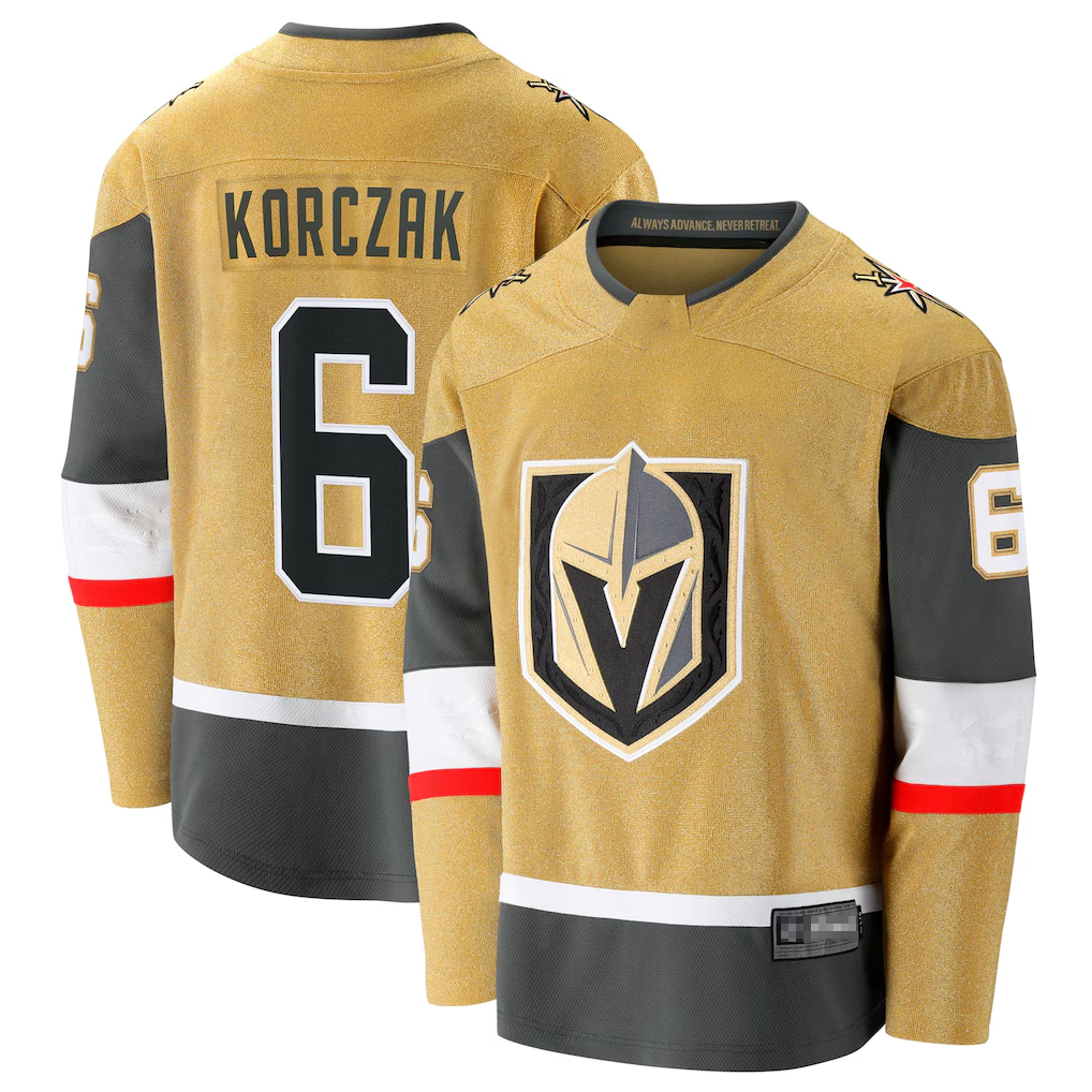 Friene VG.Knights #6 Kaedan Korczak Gold Home Breakaway Jerseys