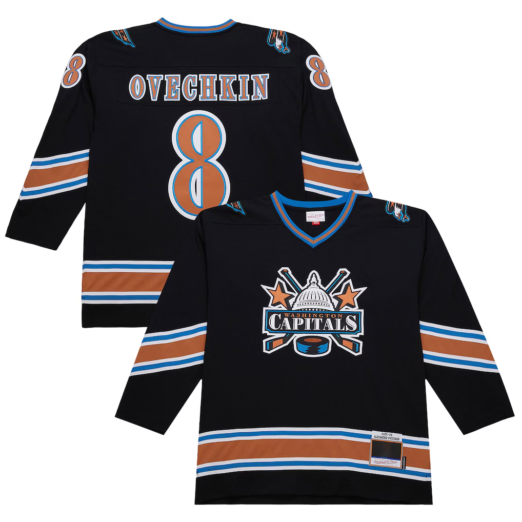 Friene W.Capitals #8 Alexander Ovechkin Mitchell & Ness Black 2005-06 Power Play Jerseys