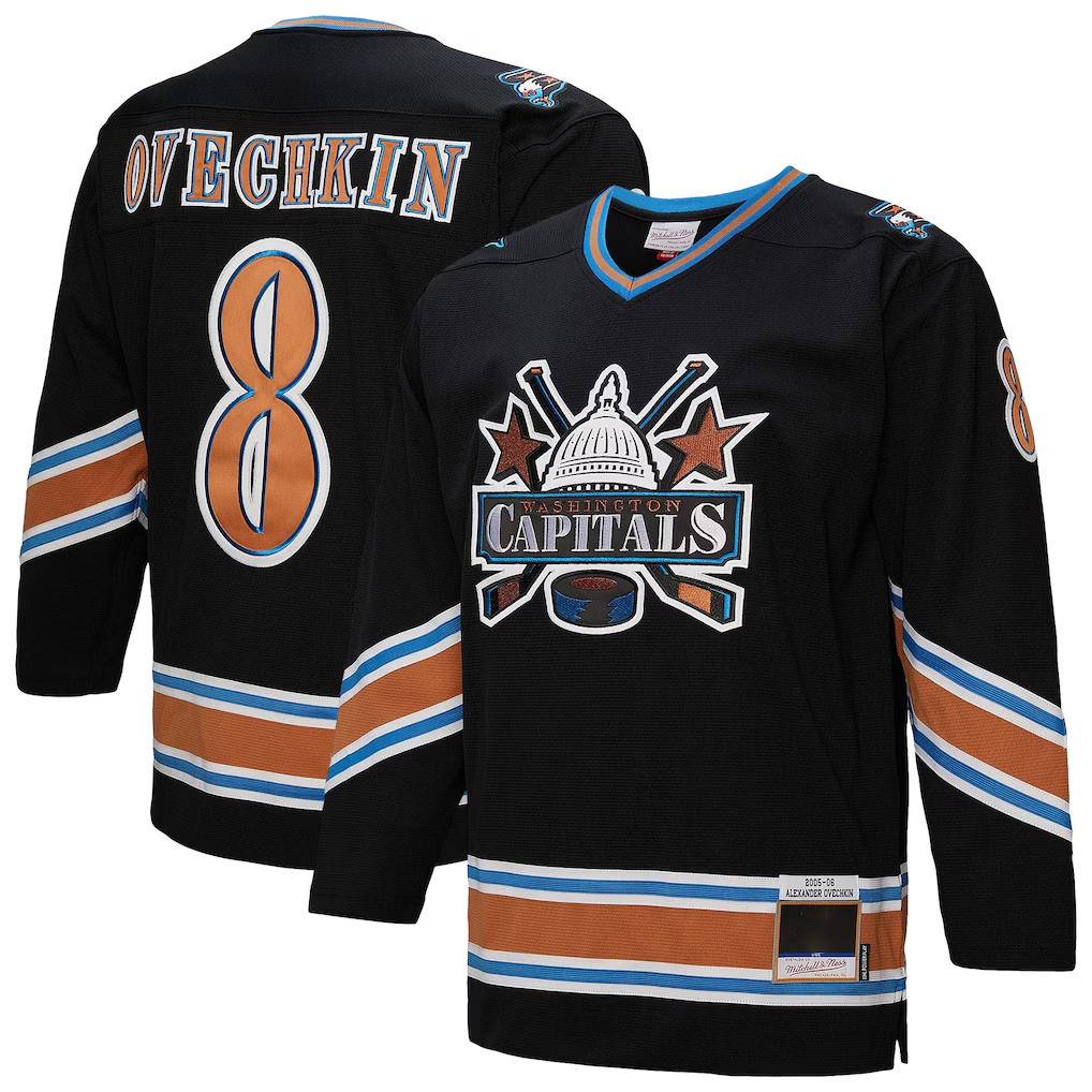 Friene W.Capitals #8 Alexander Ovechkin Mitchell & Ness Black 2005-06 Power Play Jerseys