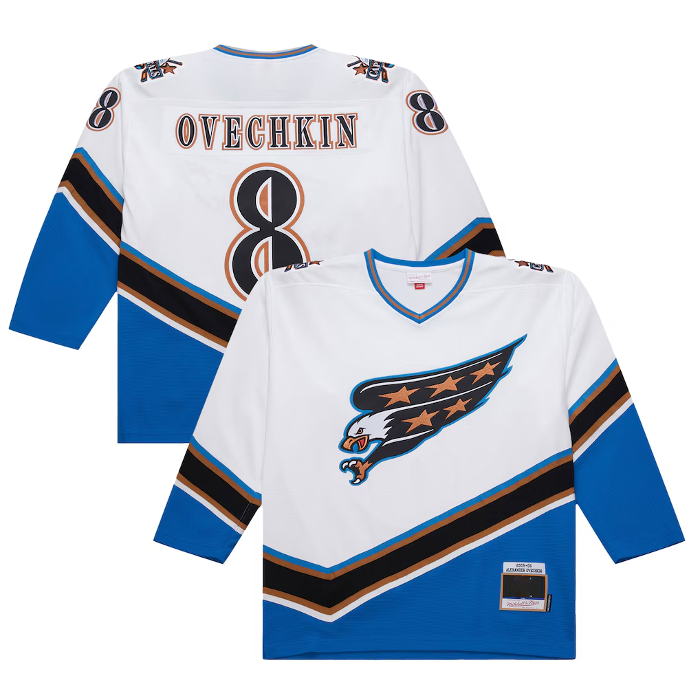 Friene W.Capitals #8 Alexander Ovechkin Mitchell & Ness White 2005-06 Power Play Jerseys
