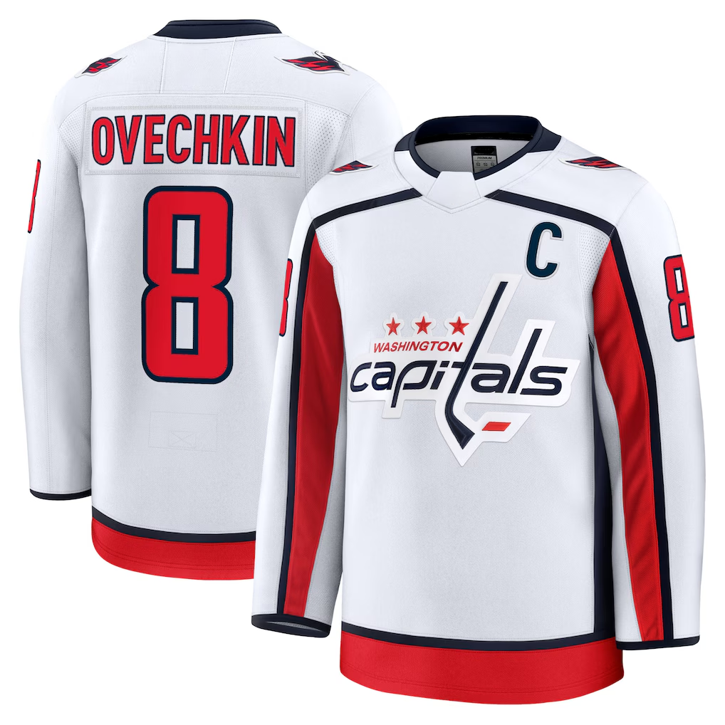 Friene W.Capitals #8 Alexander Ovechkin White Away Premium Jerseys