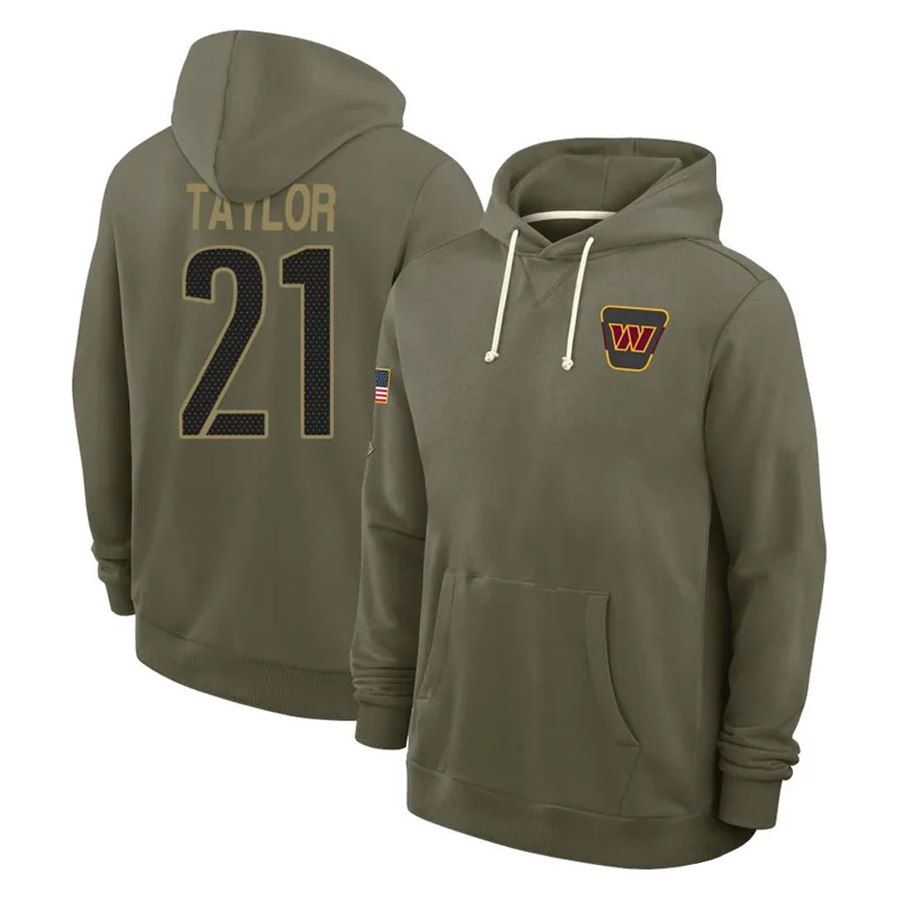 Friene W.Commanders #21 Sean Taylor Player Olive Salute to Service Hoodies Stitched Jerseys