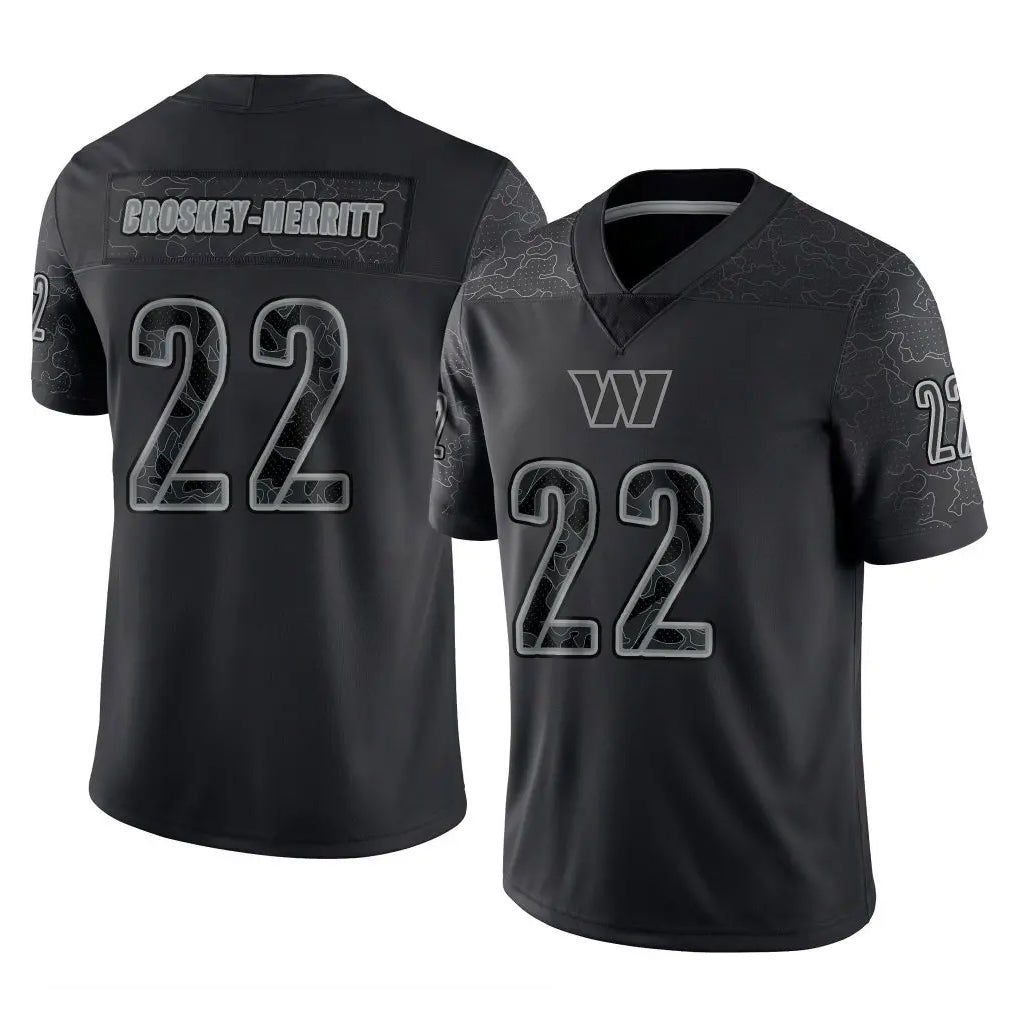 Friene W.Commanders #22 Jacory Croskey-Merritt Player Black Limited Reflective Home Game Stitched Jerseys