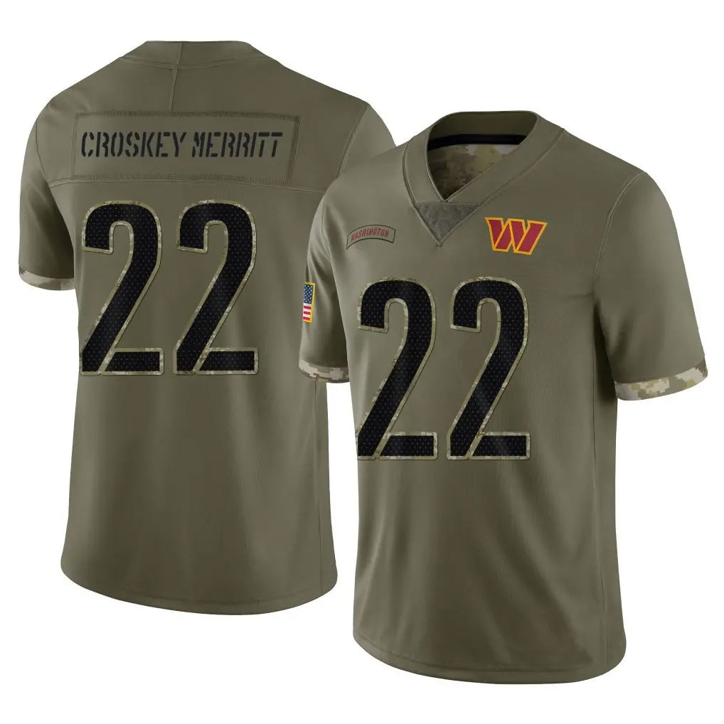 Friene W.Commanders #22 Jacory Croskey-Merritt Player Olive Salute To Service Stitched Jerseys