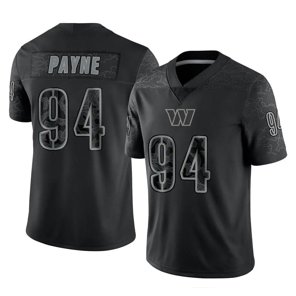 Friene W.Commanders #94 Daron Payne Player Black Limited Reflective Home Game Stitched Jerseys