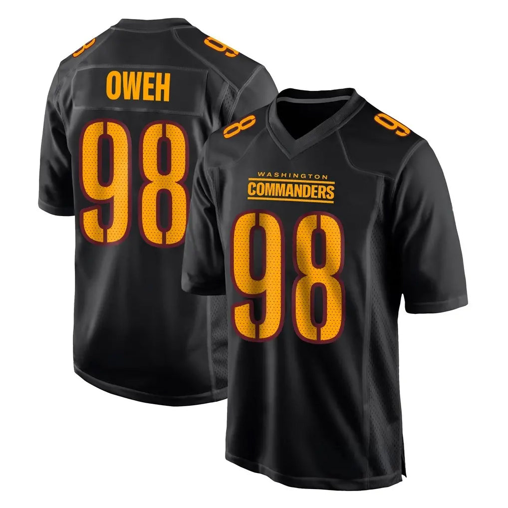 Friene W.Commanders #98 Odafe Oweh Player Black Carbon Fashion Home Game Stitched Jerseys