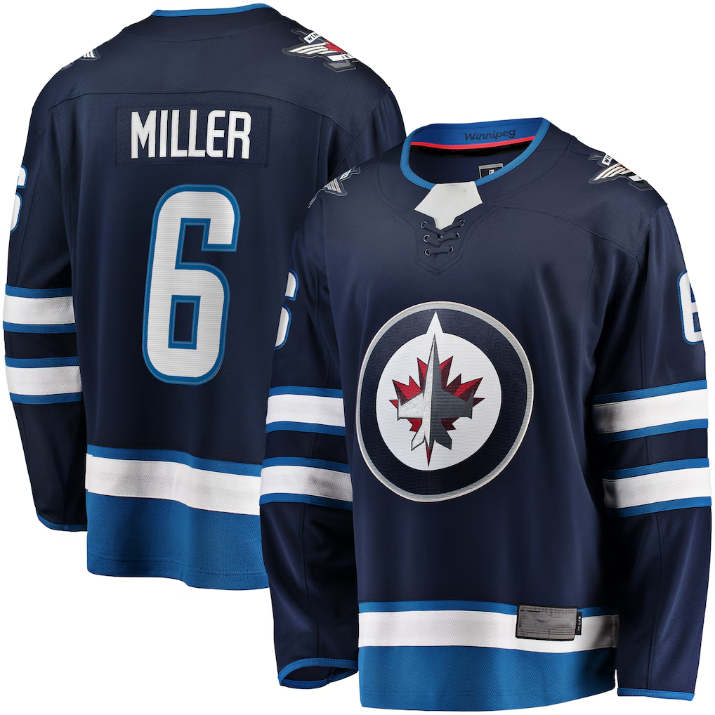 Friene W.Jets #6 Colin Miller Navy Home Premier Breakaway Player Jerseys